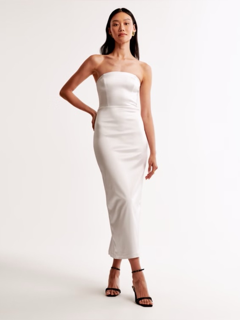 NWT Abercrombie Strapless Satin Sculpt Maxi Dress Color Pearl